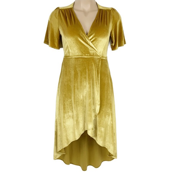 golden yellow velvet dress
